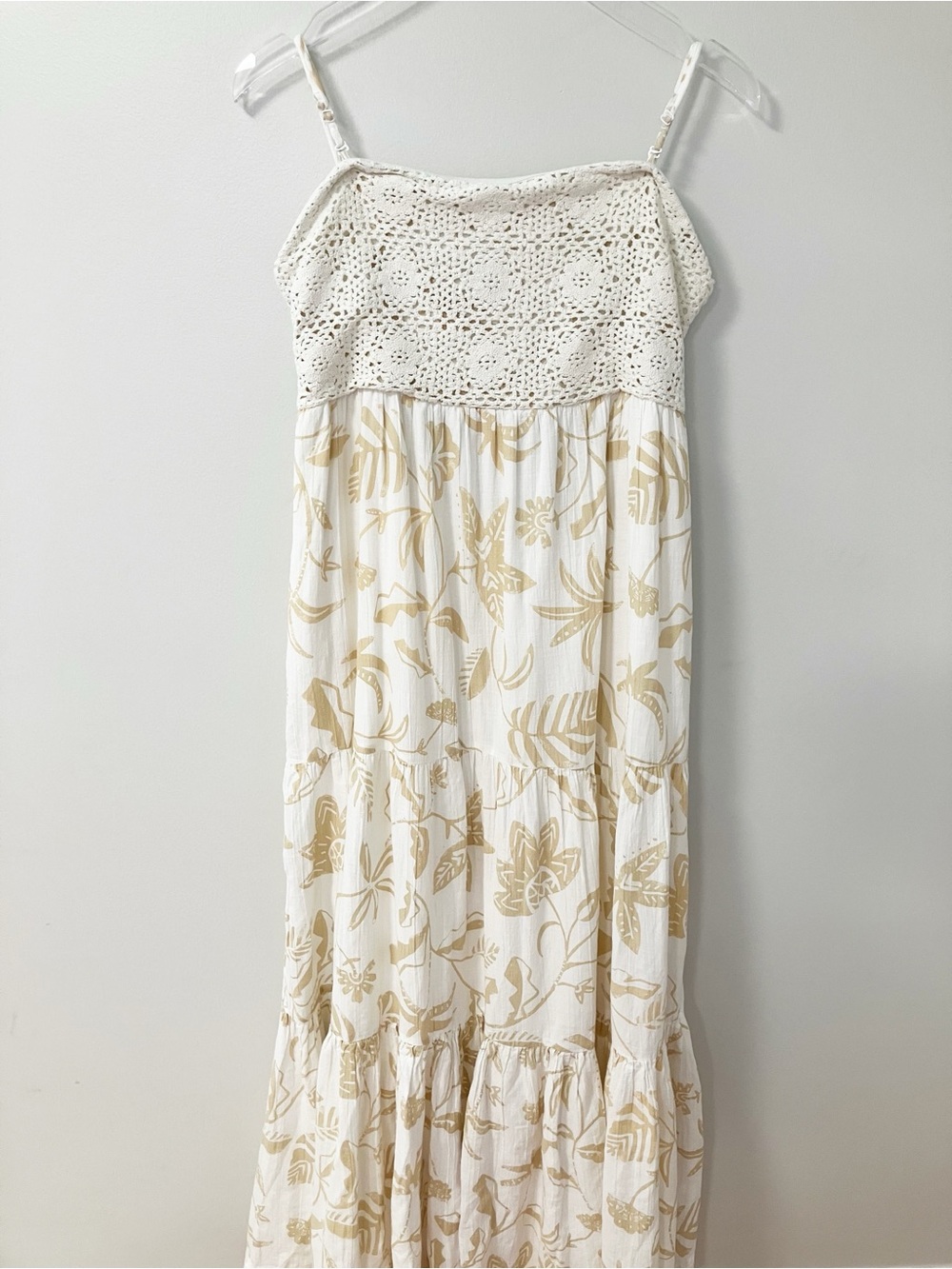 American Eagle | White Crochet Babydoll Gauze Maxi Dress XL Boho Chic Tiered